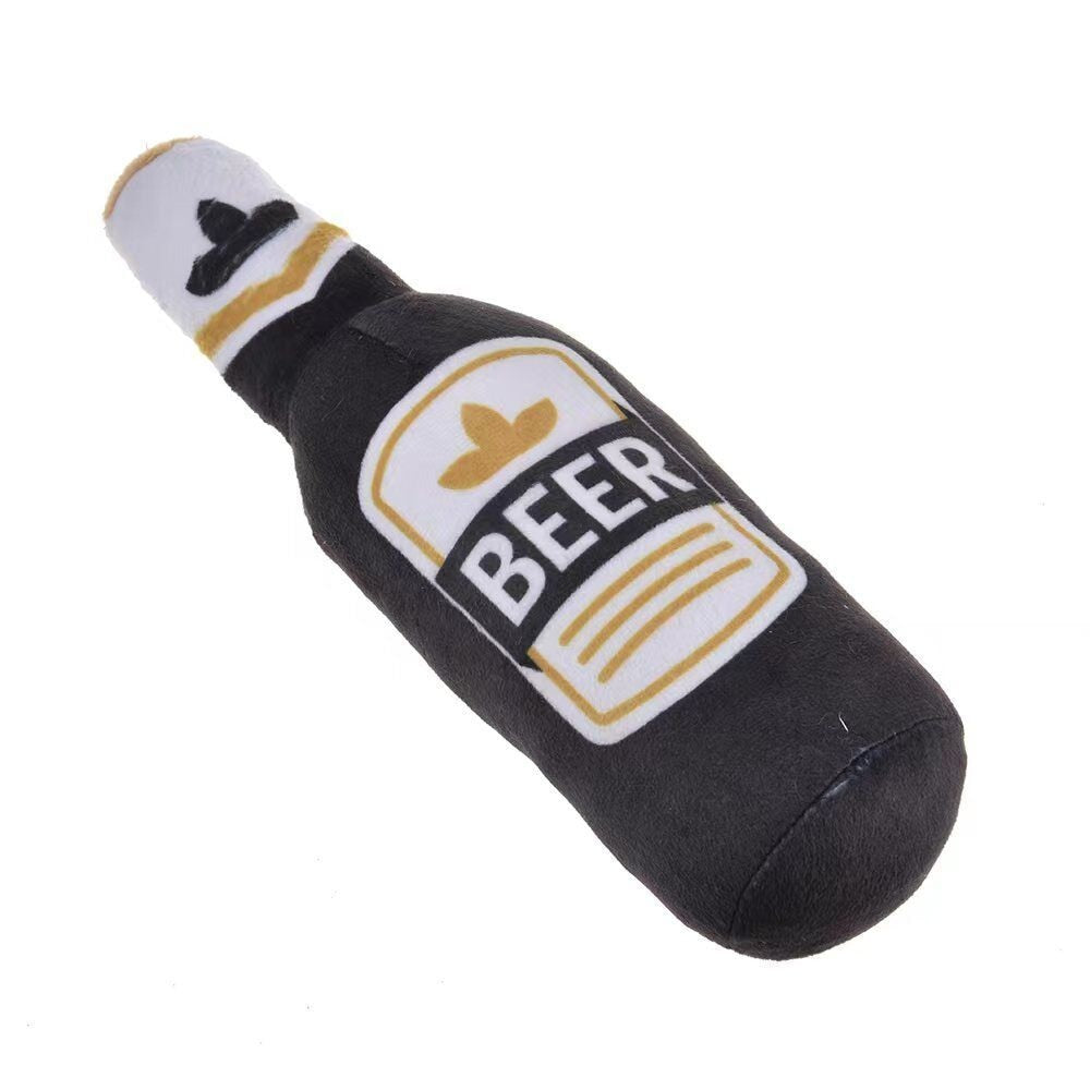 Dog Plush Toys Pet Squeaky Printed Beer Bottle