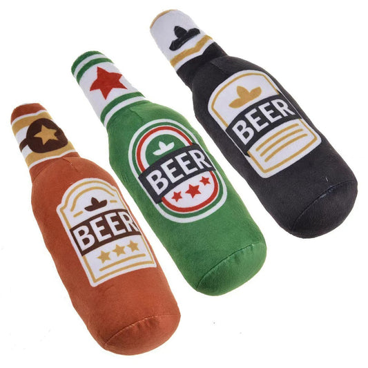 Dog Plush Toys Pet Squeaky Printed Beer Bottle