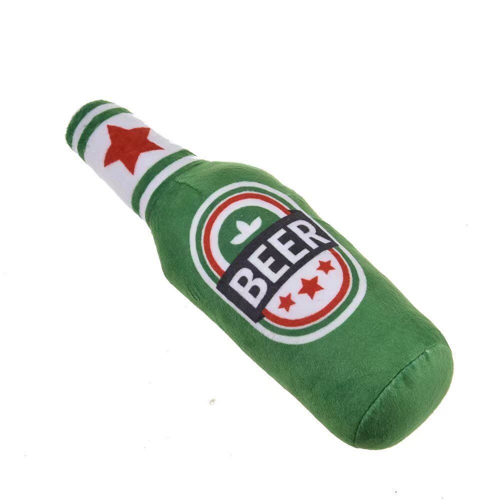 Dog Plush Toys Pet Squeaky Printed Beer Bottle