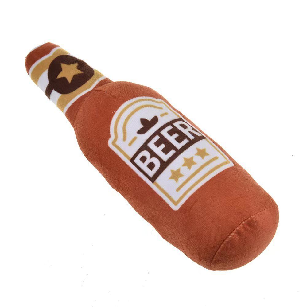 Dog Plush Toys Pet Squeaky Printed Beer Bottle